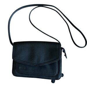 Vintage Fossil Black Pebbled Leather Envelope Bag Crossbody Handbag Purse